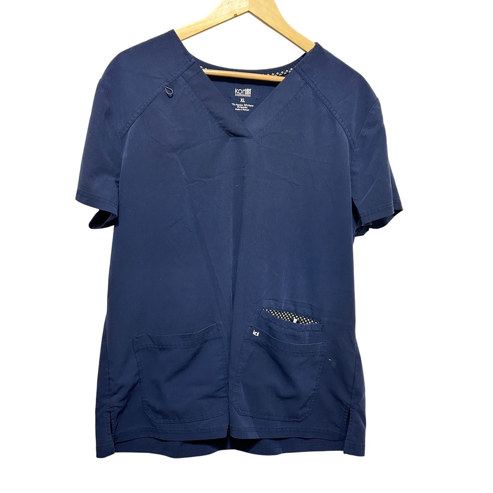 Koi Womens Scrub Top XL Navy‎ Stretch Utility Pockets Workwear Medical Nurse